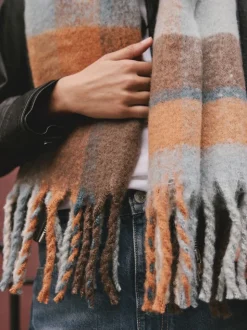 Blauw/oranje - Zware sjaal van geborstelde stof