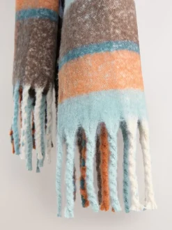 Blauw/oranje - Zware sjaal van geborstelde stof