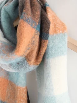 Blauw/oranje - Zware sjaal van geborstelde stof