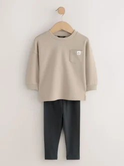 Blauw/pastelgeel/groen - Set van 3 lange mouwen top en legging (3mnd -7jr)