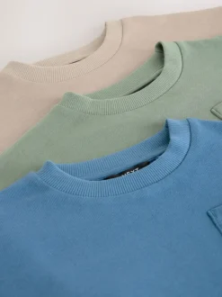 Blauw/pastelgeel/groen - Set van 3 lange mouwen top en legging (3mnd -7jr)