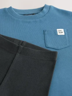 Blauw/pastelgeel/groen - Set van 3 lange mouwen top en legging (3mnd -7jr)