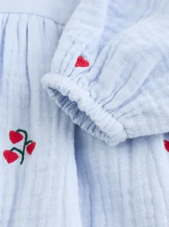 Blauw/rood - Baby Long Sleeve Embroidered Dress (0mths-2yrs)