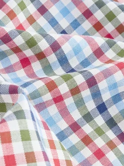 Blauw/rood geruit - Strijvrij Oxford overhemd met korte mouwen en knopen