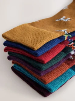 Blauw/rood met safaridieren - 8 Paar sokken met leuk patroon