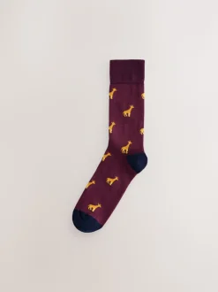 Blauw/rood met safaridieren - 8 Paar sokken met leuk patroon