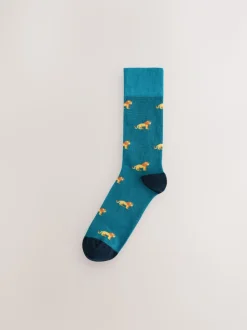 Blauw/rood met safaridieren - 8 Paar sokken met leuk patroon