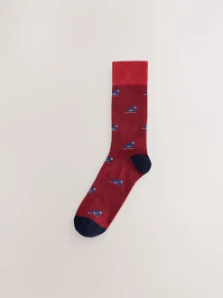 Blauw/rood met safaridieren - 8 Paar sokken met leuk patroon