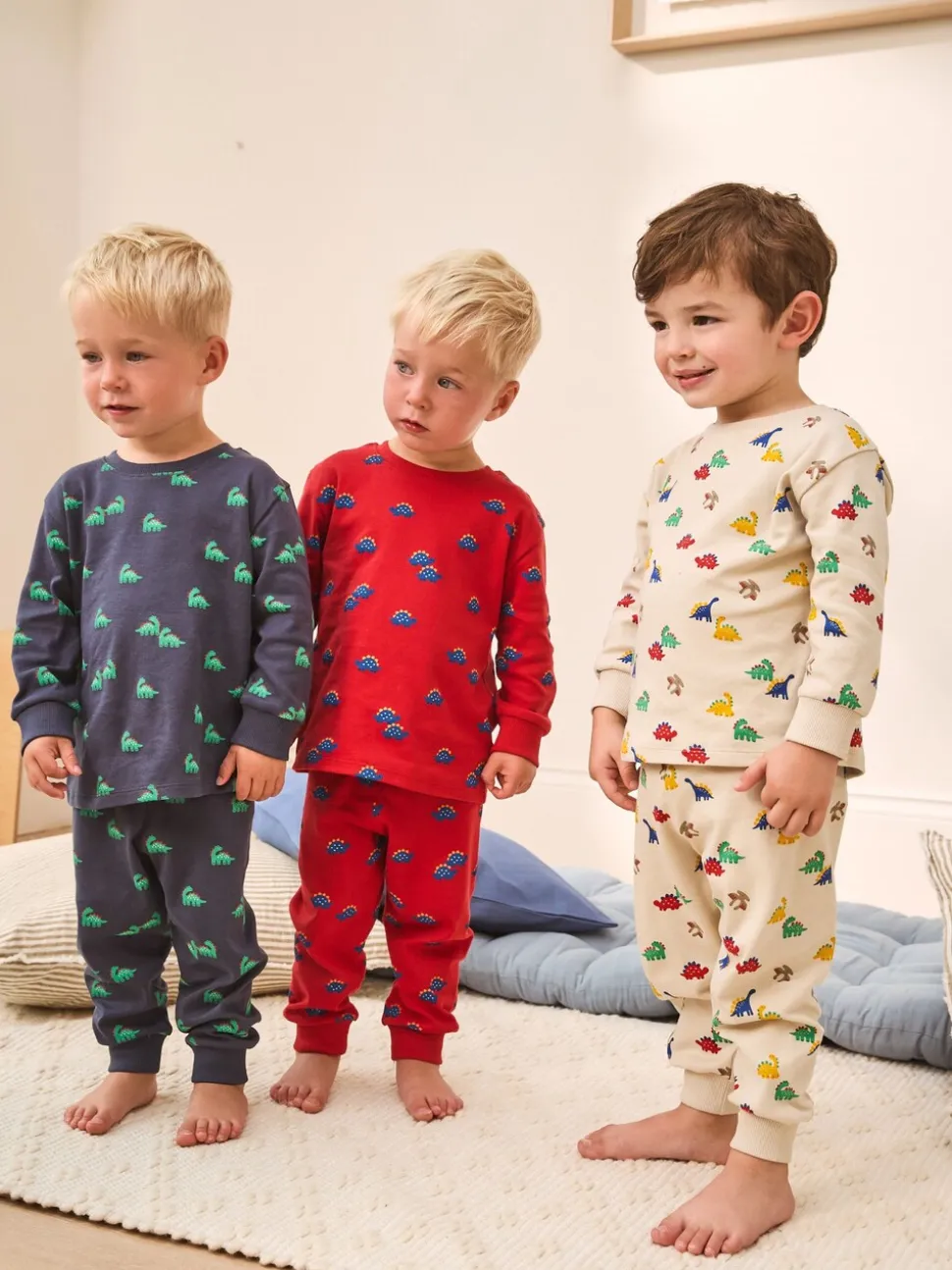 Blauw/Rood/Crème - Verpakking van 3 knusse pyjama's (9 mnd-10 jr)