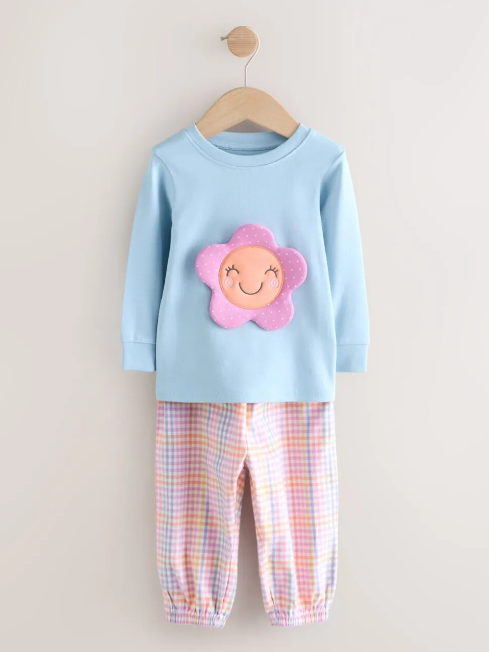 Blauw/roze met figuurtjes - Check Woven Bottoms Pyjamas 2 Pack (9mths-10yrs)