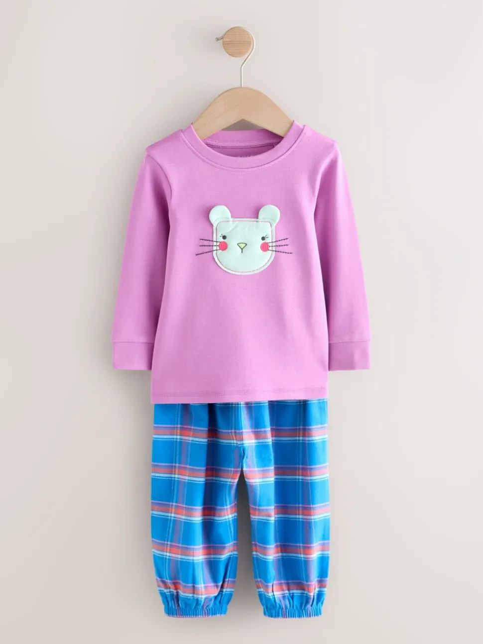 Blauw/roze met figuurtjes - Check Woven Bottoms Pyjamas 2 Pack (9mths-10yrs)