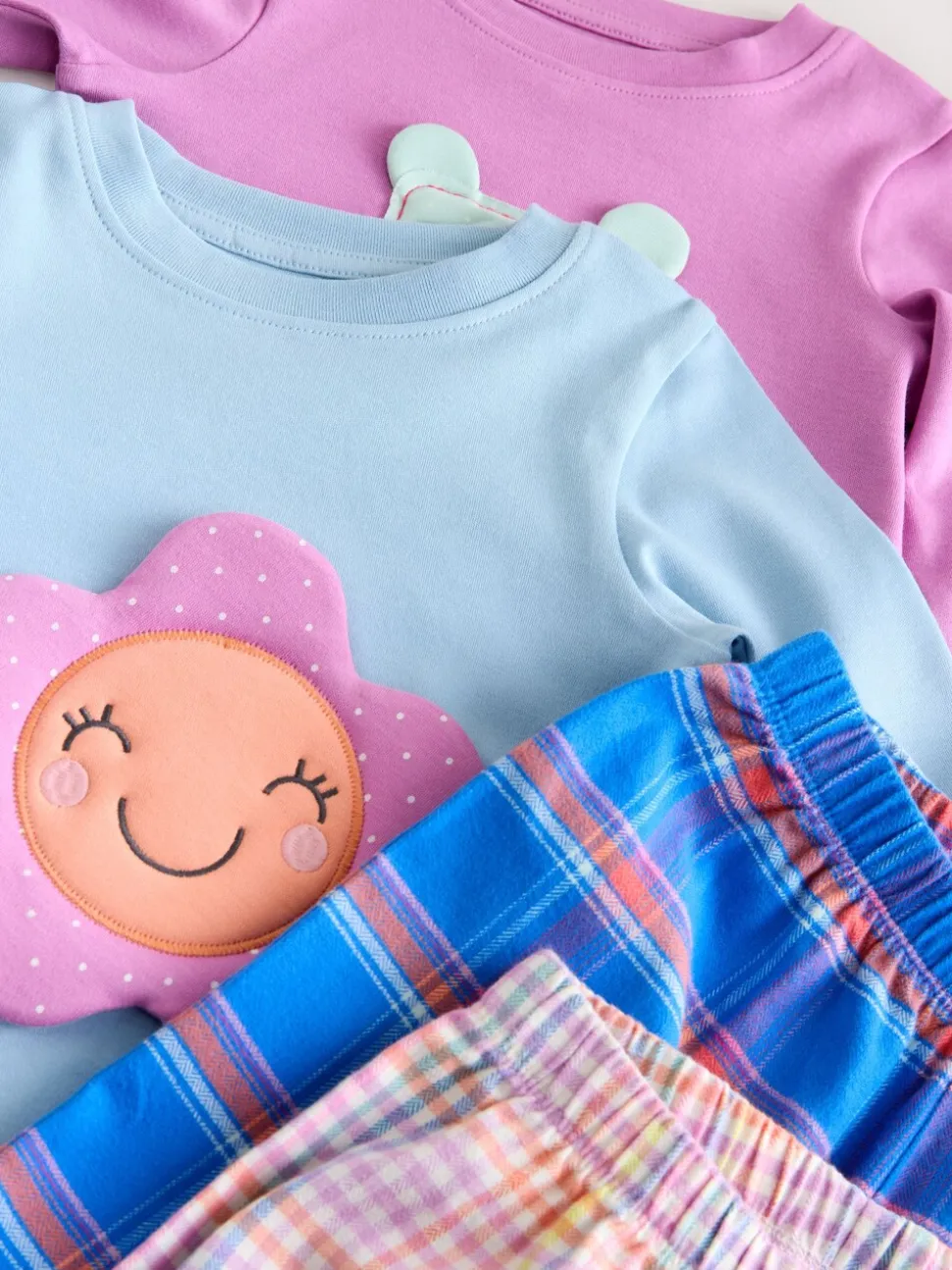 Blauw/roze met figuurtjes - Check Woven Bottoms Pyjamas 2 Pack (9mths-10yrs)
