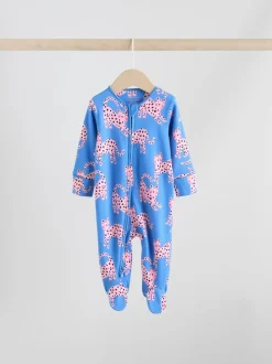 Blauw/roze met karakteristieke dierenprint - 3 Pack Baby-pyjama's met tweewegrits (0mnd -2jr)