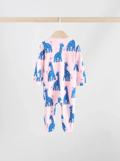 Blauw/roze met karakteristieke dierenprint - 3 Pack Baby-pyjama's met tweewegrits (0mnd -2jr)