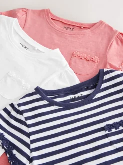 Blauw/roze/wit - Verpakking van 3 T-shirts met madeliefjesrand (1,5 - 16 jr)