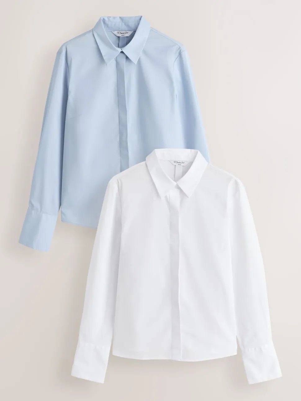 Blauw/wit - Fitted Stretch Essential Long Sleeve Shirts 2 Pack