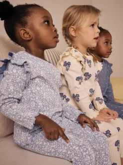 Blauw/wit - Knusse geribbelde pyjama's 3 verpakking (9mnd-12jr)