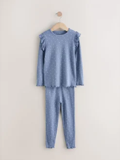 Blauw/wit - Knusse geribbelde pyjama's 3 verpakking (9mnd-12jr)
