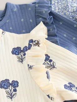 Blauw/wit - Knusse geribbelde pyjama's 3 verpakking (9mnd-12jr)