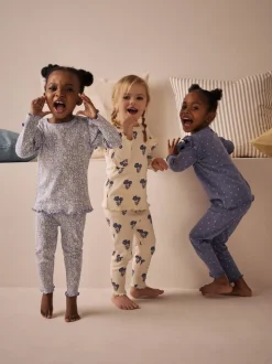 Blauw/wit - Knusse geribbelde pyjama's 3 verpakking (9mnd-12jr)