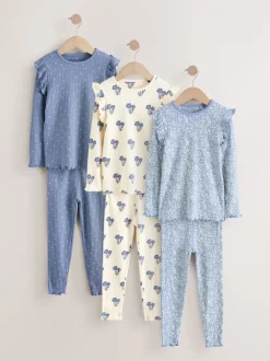 Blauw/wit - Knusse geribbelde pyjama's 3 verpakking (9mnd-12jr)