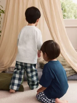 Blauw/wit - Korte mouwen lange pyjama's 2 verpakking (9mnd-12jr)