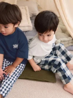 Blauw/wit - Korte mouwen lange pyjama's 2 verpakking (9mnd-12jr)