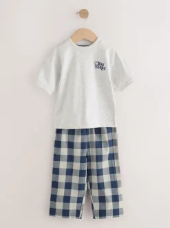 Blauw/wit - Korte mouwen lange pyjama's 2 verpakking (9mnd-12jr)
