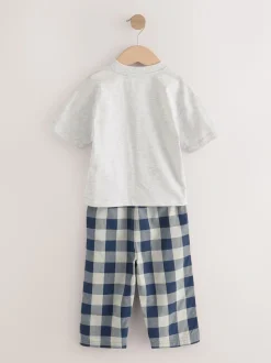 Blauw/wit - Korte mouwen lange pyjama's 2 verpakking (9mnd-12jr)