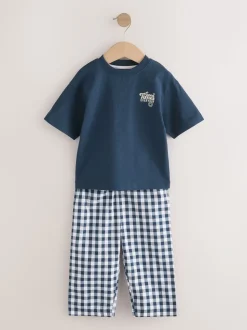 Blauw/wit - Korte mouwen lange pyjama's 2 verpakking (9mnd-12jr)