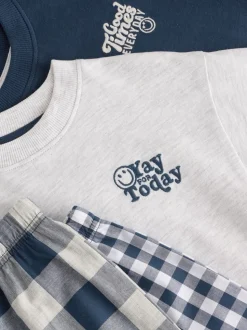 Blauw/wit - Korte mouwen lange pyjama's 2 verpakking (9mnd-12jr)