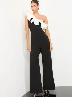 Blauw/wit - Lipsy jumpsuit met ruches en een blote schouder