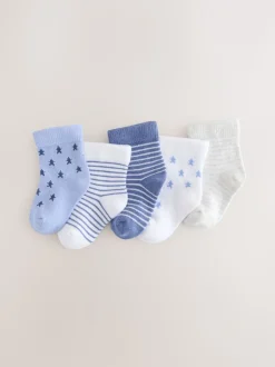 Blauw/wit - Verpakking van 5 paar babysokken (0 mnd-2 jr)