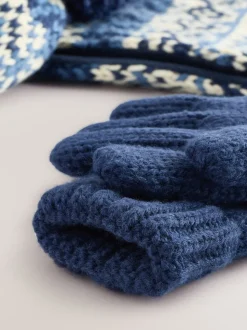 Blauw/wit fairisle - Set van 3 -delige muts, sjaal en handschoenen (3-16jr)