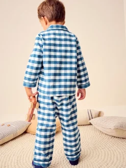 Blauw-wit geruit - Pyjama met knopen (9 mnd - 10 jr)
