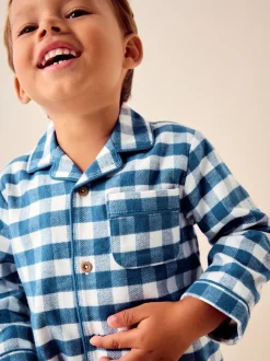 Blauw-wit geruit - Pyjama met knopen (9 mnd - 10 jr)