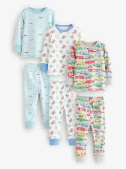 Blauw/wit met auto's - Verpakking van 3 knusse pyjama's