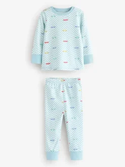 Blauw/wit met auto's - Verpakking van 3 knusse pyjama's