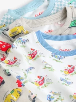 Blauw/wit met auto's - Verpakking van 3 knusse pyjama's