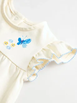 Blauw/wit met bloemenprint - 6 -delig Baby Set van T-shirt met ruches en short (0mnd-2jr)