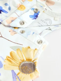 Blauw/wit met bloemenprint - 6 -delig Baby Set van T-shirt met ruches en short (0mnd-2jr)
