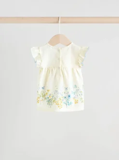 Blauw/wit met bloemenprint - 6 -delig Baby Set van T-shirt met ruches en short (0mnd-2jr)