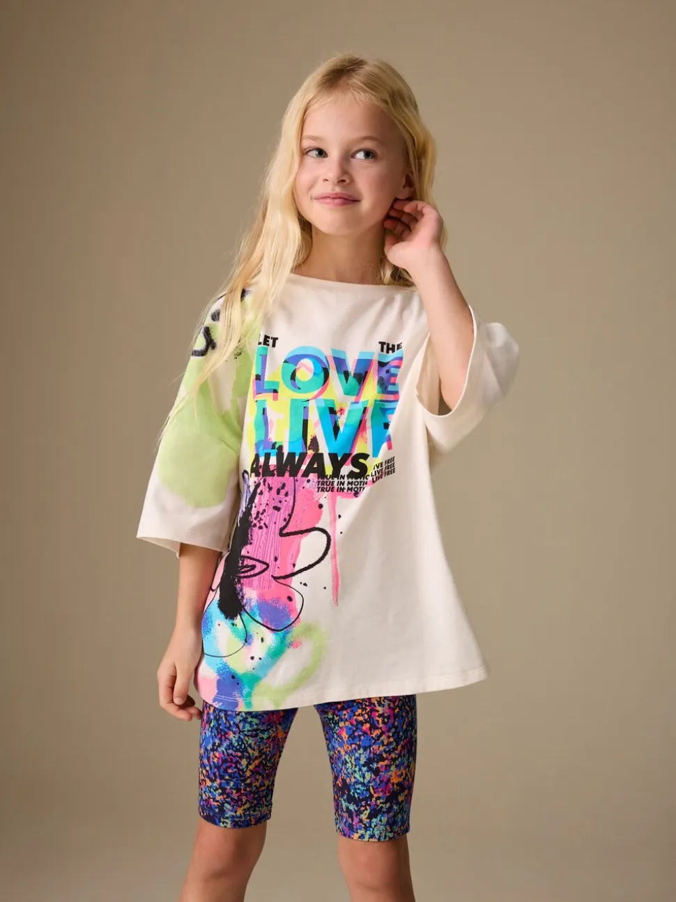 Blauw/wit met graffitiprint - T-Shirt and Cycle Shorts Set (3-16yrs)