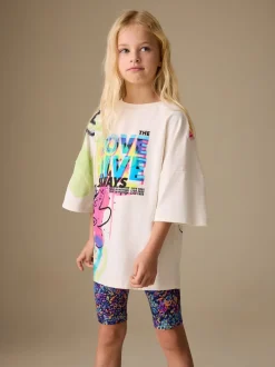 Blauw/wit met graffitiprint - T-Shirt and Cycle Shorts Set (3-16yrs)