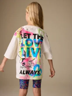 Blauw/wit met graffitiprint - T-Shirt and Cycle Shorts Set (3-16yrs)