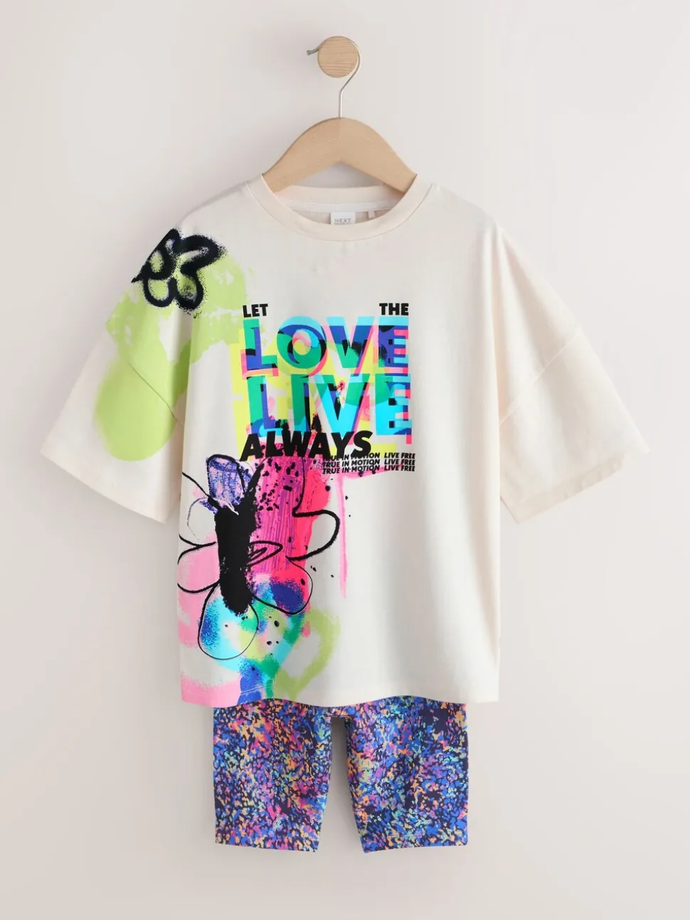 Blauw/wit met graffitiprint - T-Shirt and Cycle Shorts Set (3-16yrs)