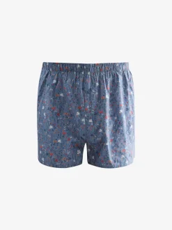 Blauw/wit/groen met bloemenprint - Verpakking van 4 - Geweven boxershorts van puur katoen