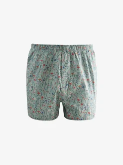 Blauw/wit/groen met bloemenprint - Verpakking van 4 - Geweven boxershorts van puur katoen