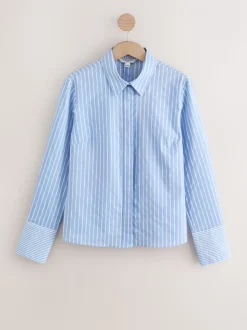 Blauw/witte streep - Fitted Stretch Essential Long Sleeve Shirt