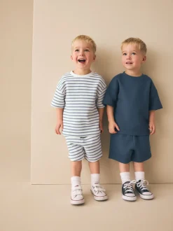 Blauw/witte streep - Short Sleeve T-Shirt and Shorts Set 2 Pack (3mths-7yrs)